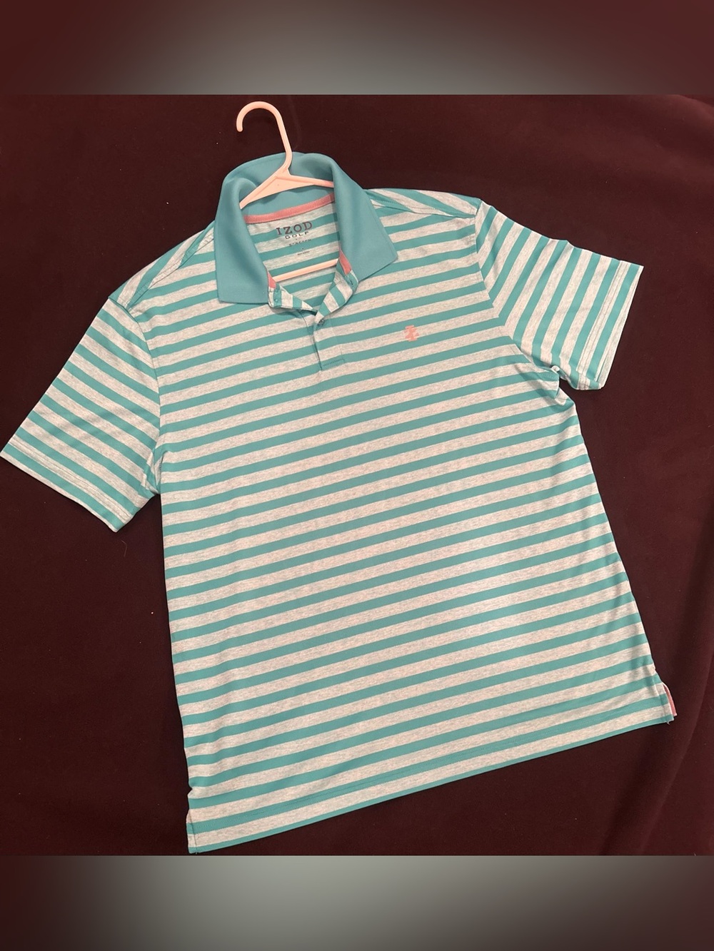 Izod Men's Aqua and White Striped Polo medium